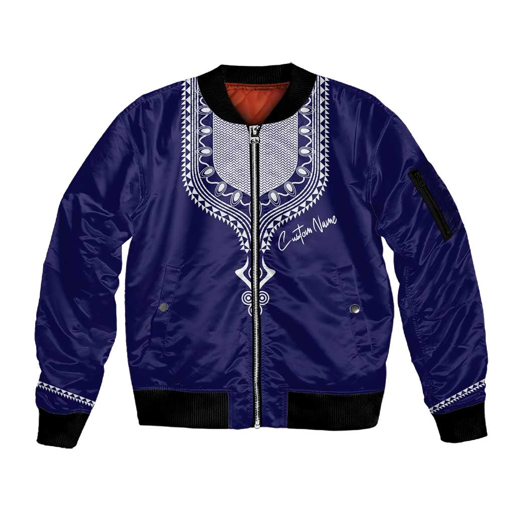 Printed Dashiki African Sleeve Zip Bomber Jacket Blue