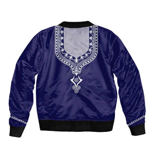 Printed Dashiki African Sleeve Zip Bomber Jacket Blue