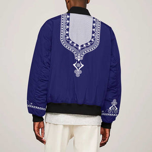 Printed Dashiki African Sleeve Zip Bomber Jacket Blue