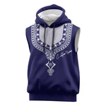 Printed Dashiki African Sleeveless Hoodie Blue - African Pride