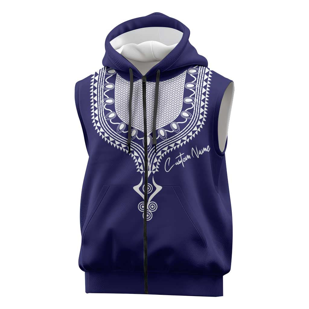 Printed Dashiki African Sleeveless Zip Hoodie Blue - African Pride