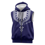 Printed Dashiki African Sleeveless Zip Hoodie Blue - African Pride