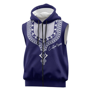 Printed Dashiki African Sleeveless Zip Hoodie Blue - African Pride