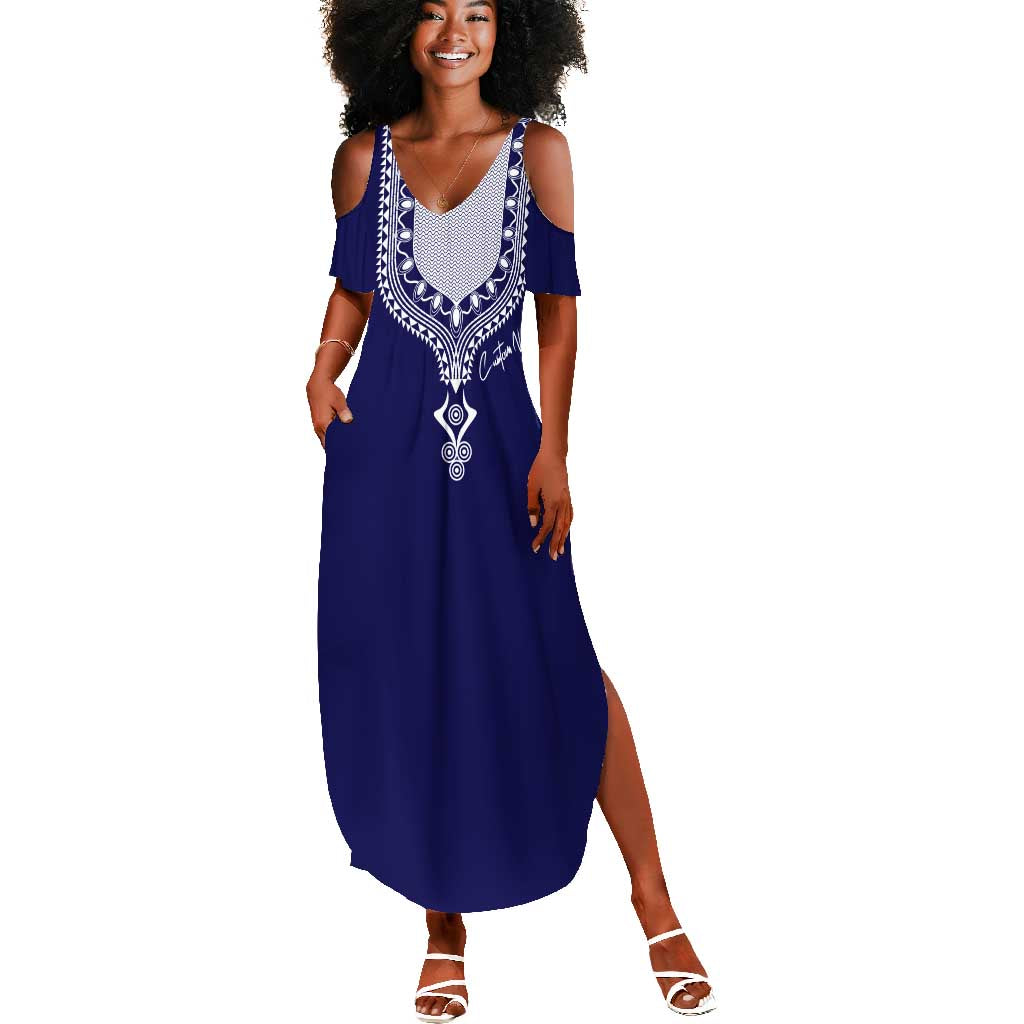 Printed Dashiki African Summer Maxi Dress Blue