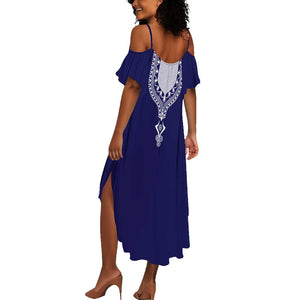 Printed Dashiki African Summer Maxi Dress Blue