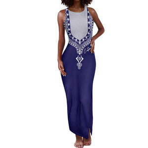 Printed Dashiki African Tank Maxi Dress Blue