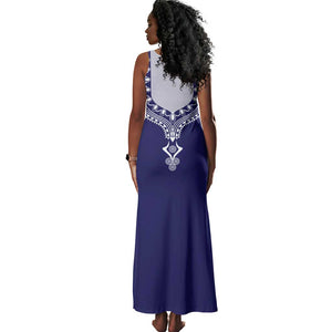 Printed Dashiki African Tank Maxi Dress Blue