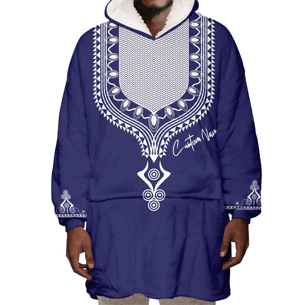 Printed Dashiki African Wearable Blanket Hoodie Blue