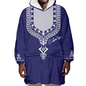 Printed Dashiki African Wearable Blanket Hoodie Blue