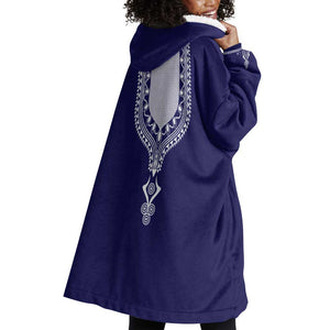 Printed Dashiki African Wearable Blanket Hoodie Blue