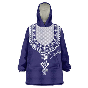 Printed Dashiki African Wearable Blanket Hoodie Blue