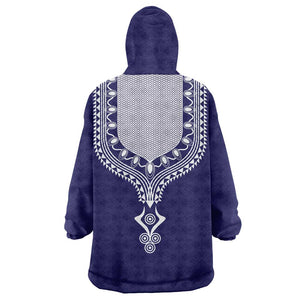 Printed Dashiki African Wearable Blanket Hoodie Blue