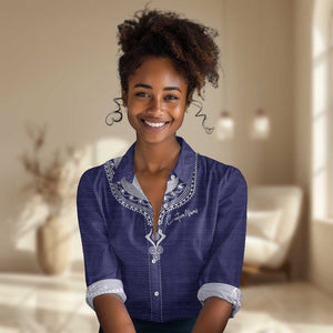 Printed Dashiki African Women Casual Shirt Blue