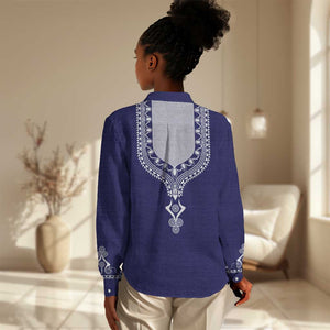 Printed Dashiki African Women Casual Shirt Blue