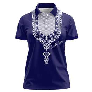 Printed Dashiki African Women Polo Shirt Blue