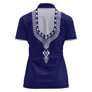 Printed Dashiki African Women Polo Shirt Blue