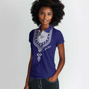 Printed Dashiki African Women Polo Shirt Blue