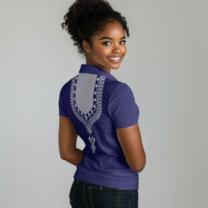 Printed Dashiki African Women Polo Shirt Blue