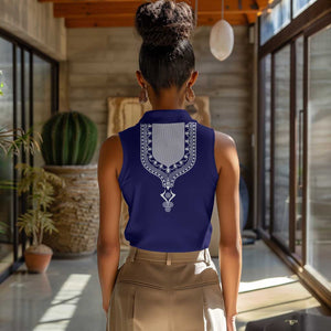 Printed Dashiki African Women Sleeveless Polo Shirt Blue