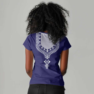 Printed Dashiki African Women V-Neck T-Shirt Blue