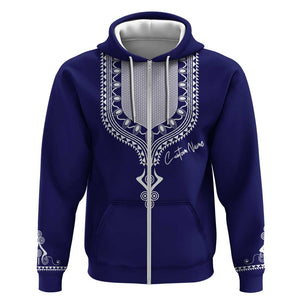 Printed Dashiki African Zip Hoodie Blue