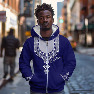 Printed Dashiki African Zip Hoodie Blue