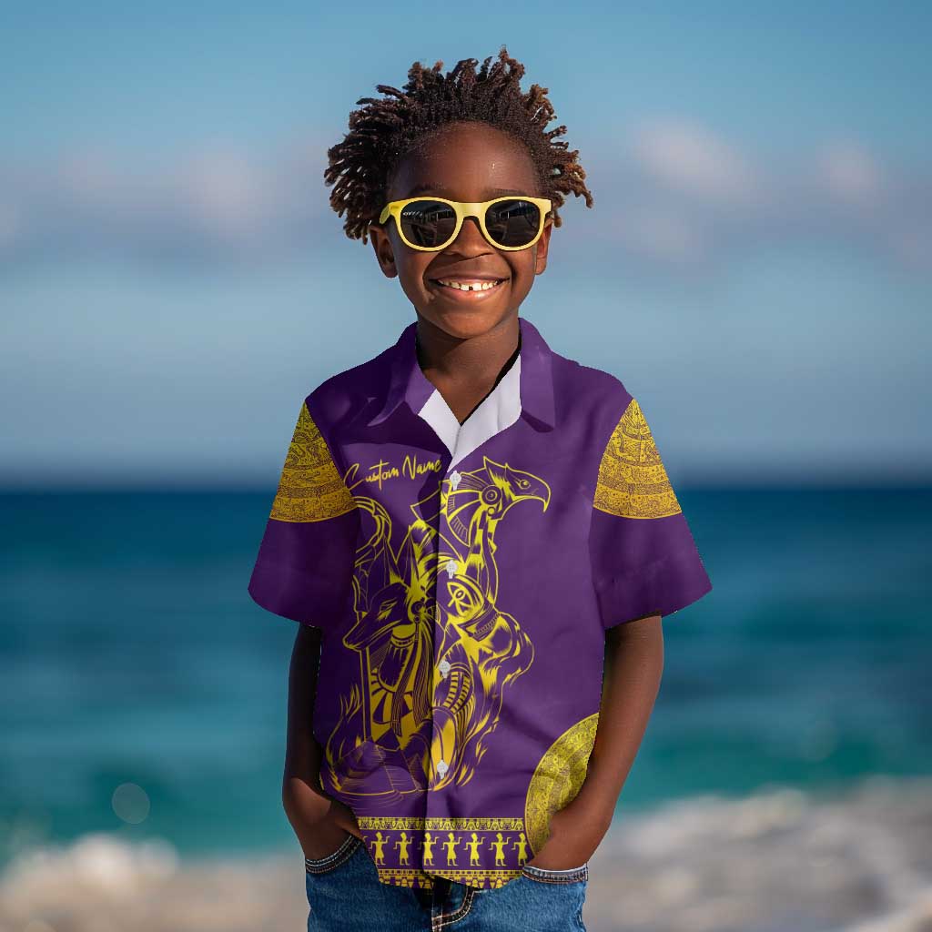 Anubis and Horus Kid Hawaiian Shirt Egyptian God Purple