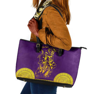 Anubis and Horus Leather Tote Bag Egyptian God Purple