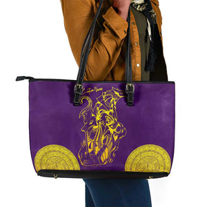 Anubis and Horus Leather Tote Bag Egyptian God Purple