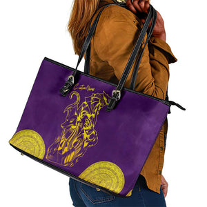 Anubis and Horus Leather Tote Bag Egyptian God Purple