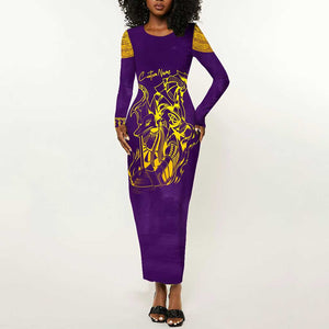 Anubis and Horus Long Sleeve Bodycon Dress Egyptian God Purple