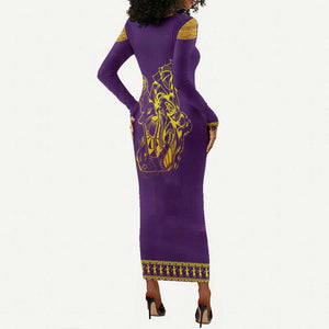 Anubis and Horus Long Sleeve Bodycon Dress Egyptian God Purple