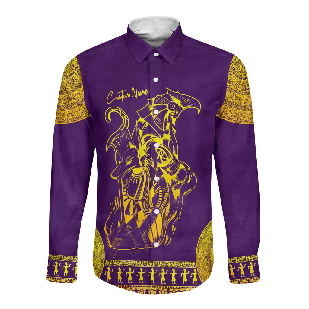 Anubis and Horus Long Sleeve Button Shirt Egyptian God Purple