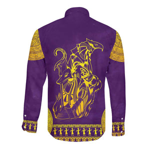 Anubis and Horus Long Sleeve Button Shirt Egyptian God Purple