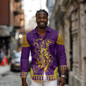 Anubis and Horus Long Sleeve Button Shirt Egyptian God Purple