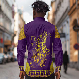 Anubis and Horus Long Sleeve Button Shirt Egyptian God Purple