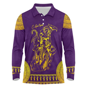 Anubis and Horus Long Sleeve Polo Shirt Egyptian God Purple