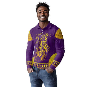 Anubis and Horus Long Sleeve Polo Shirt Egyptian God Purple