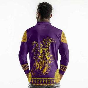 Anubis and Horus Long Sleeve Polo Shirt Egyptian God Purple