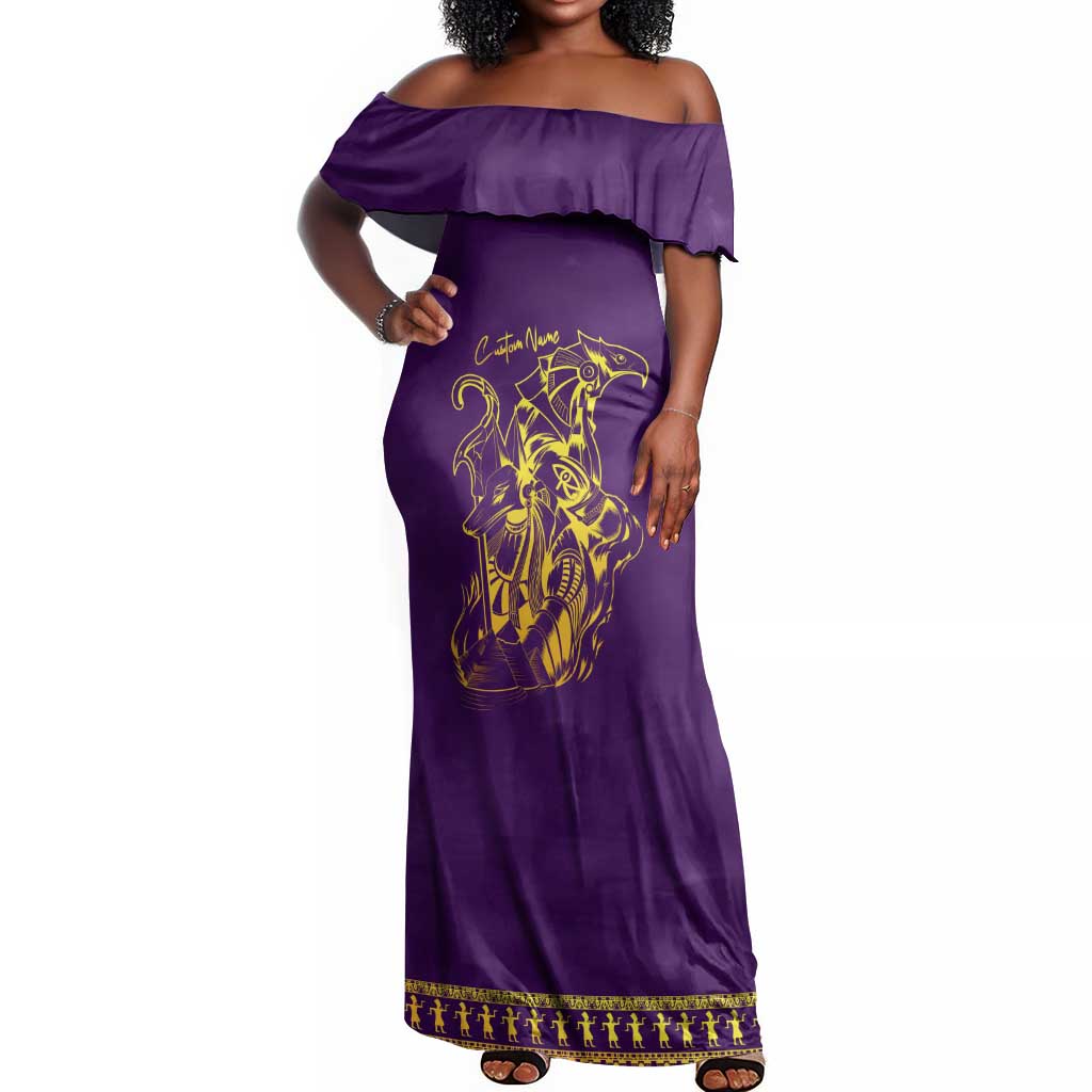 Anubis and Horus Off Shoulder Maxi Dress Egyptian God Purple