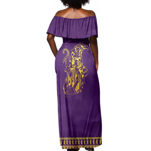 Anubis and Horus Off Shoulder Maxi Dress Egyptian God Purple