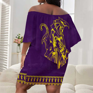 Anubis and Horus Off Shoulder Short Dress Egyptian God Purple