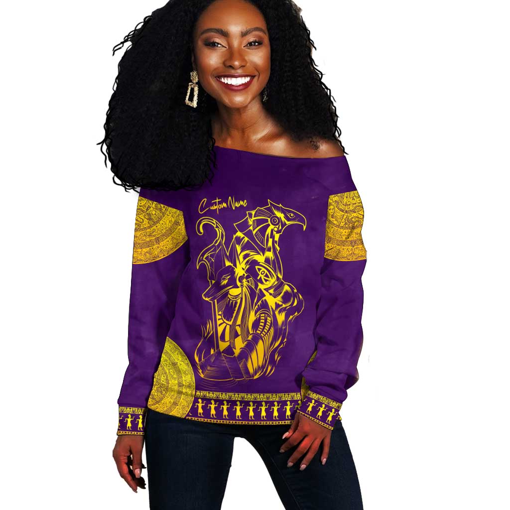 Anubis and Horus Off Shoulder Sweater Egyptian God Purple