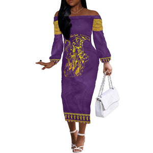 Anubis and Horus Off The Shoulder Long Sleeve Dress Egyptian God Purple