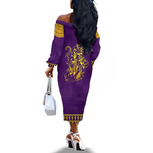 Anubis and Horus Off The Shoulder Long Sleeve Dress Egyptian God Purple