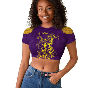 Anubis and Horus Raglan Cropped T shirt Egyptian God Purple