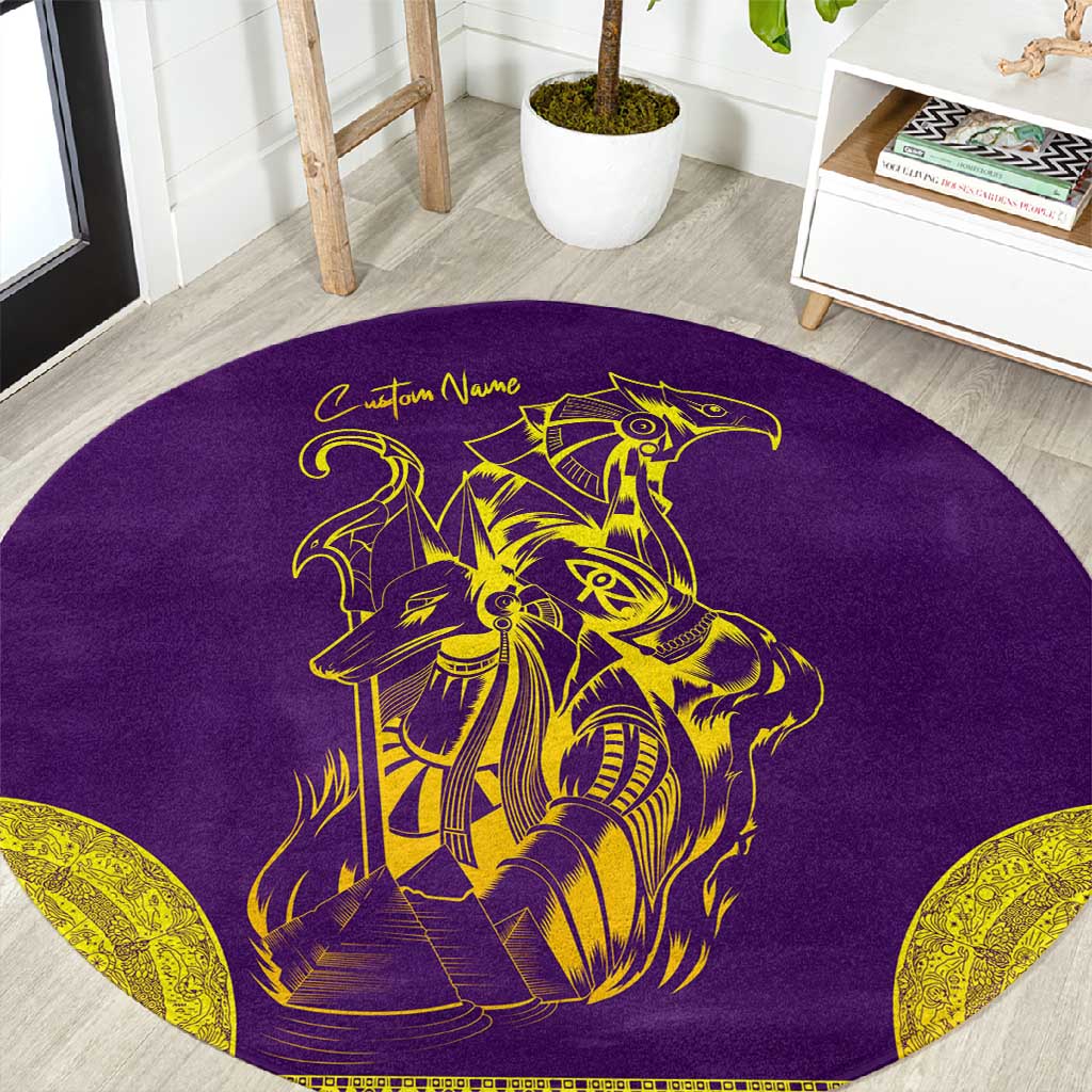 Anubis and Horus Round Carpet Egyptian God Purple