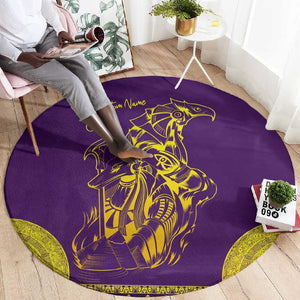 Anubis and Horus Round Carpet Egyptian God Purple