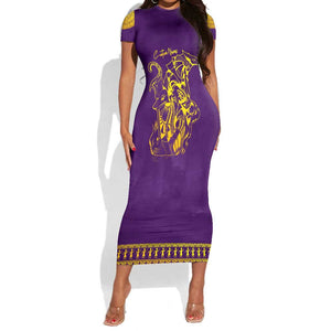 Anubis and Horus Short Sleeve Bodycon Dress Egyptian God Purple