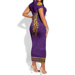 Anubis and Horus Short Sleeve Bodycon Dress Egyptian God Purple